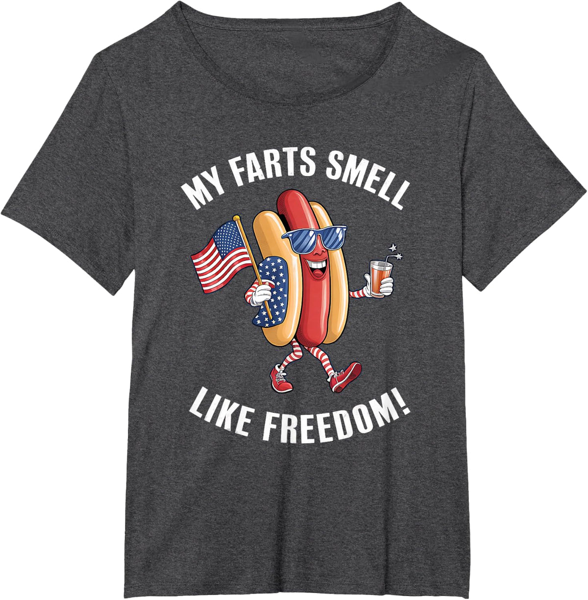 My Farts Smell Like Freedom Funny hotdog Patriotic Graphic T-Shirt - Dark Heather Grey