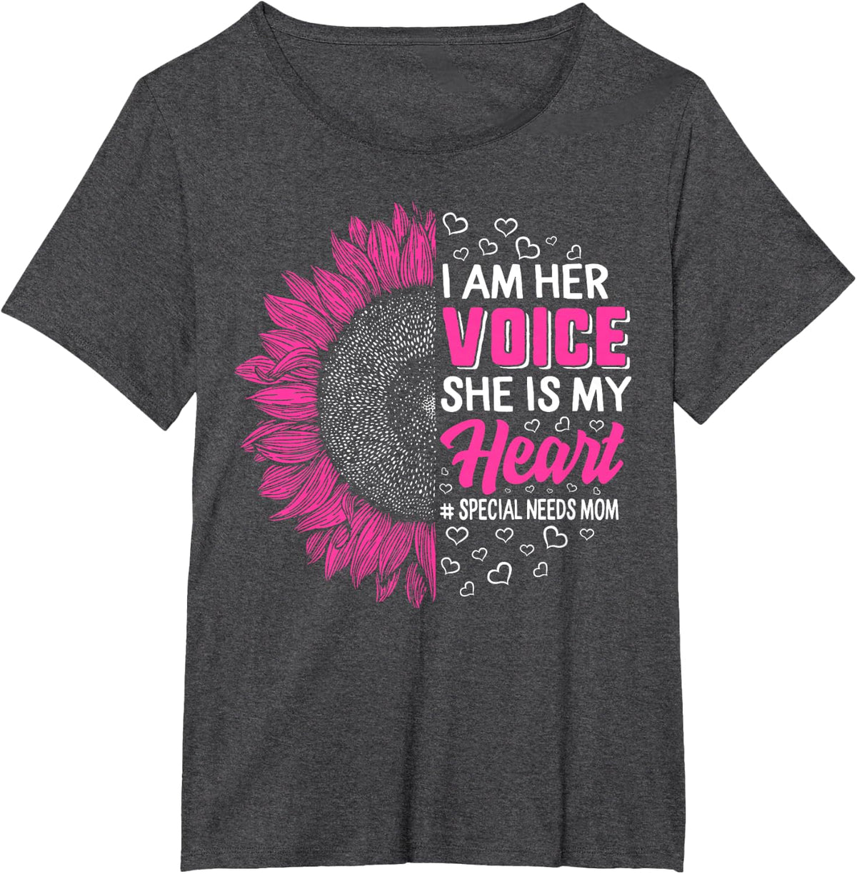 I'm Her Voice She Is My Heart Special Needs Mom Autism ADHD T-Shirt - Dark Heather Grey
