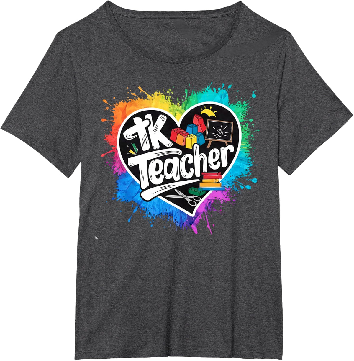 TK Teacher Transitional Kindergarten Heart Back to School T-Shirt Tee for Teachers - Dark Heather Grey