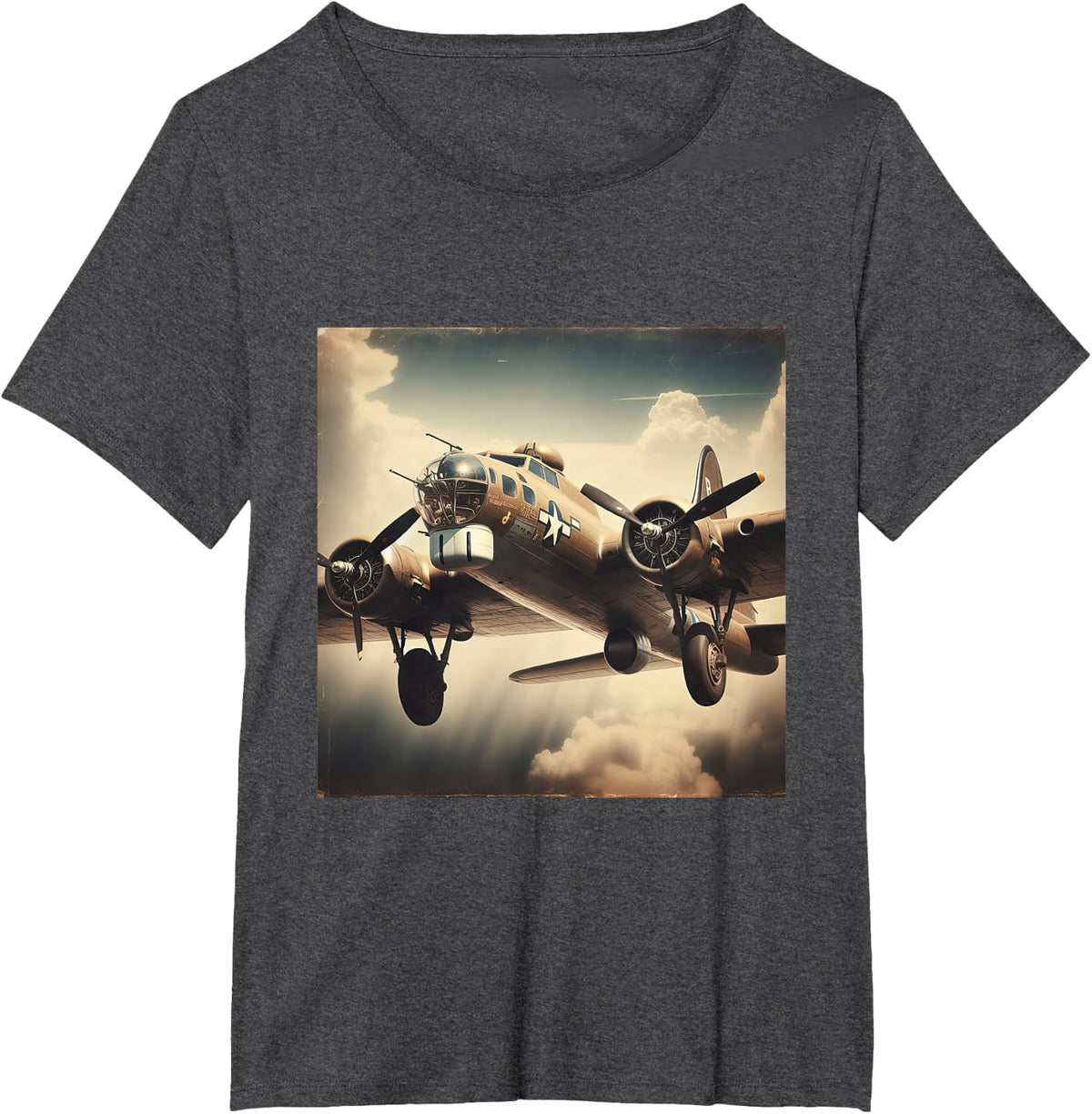 B 17 Flying Fortress USA WW2 Warplane T-Shirt - Dark Heather Grey