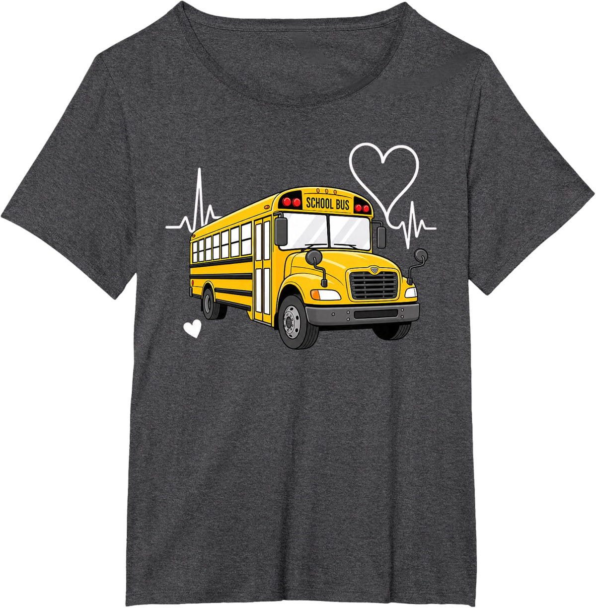 School Bus Driver Heartbeat Heart T-Shirt - Dark Heather Grey
