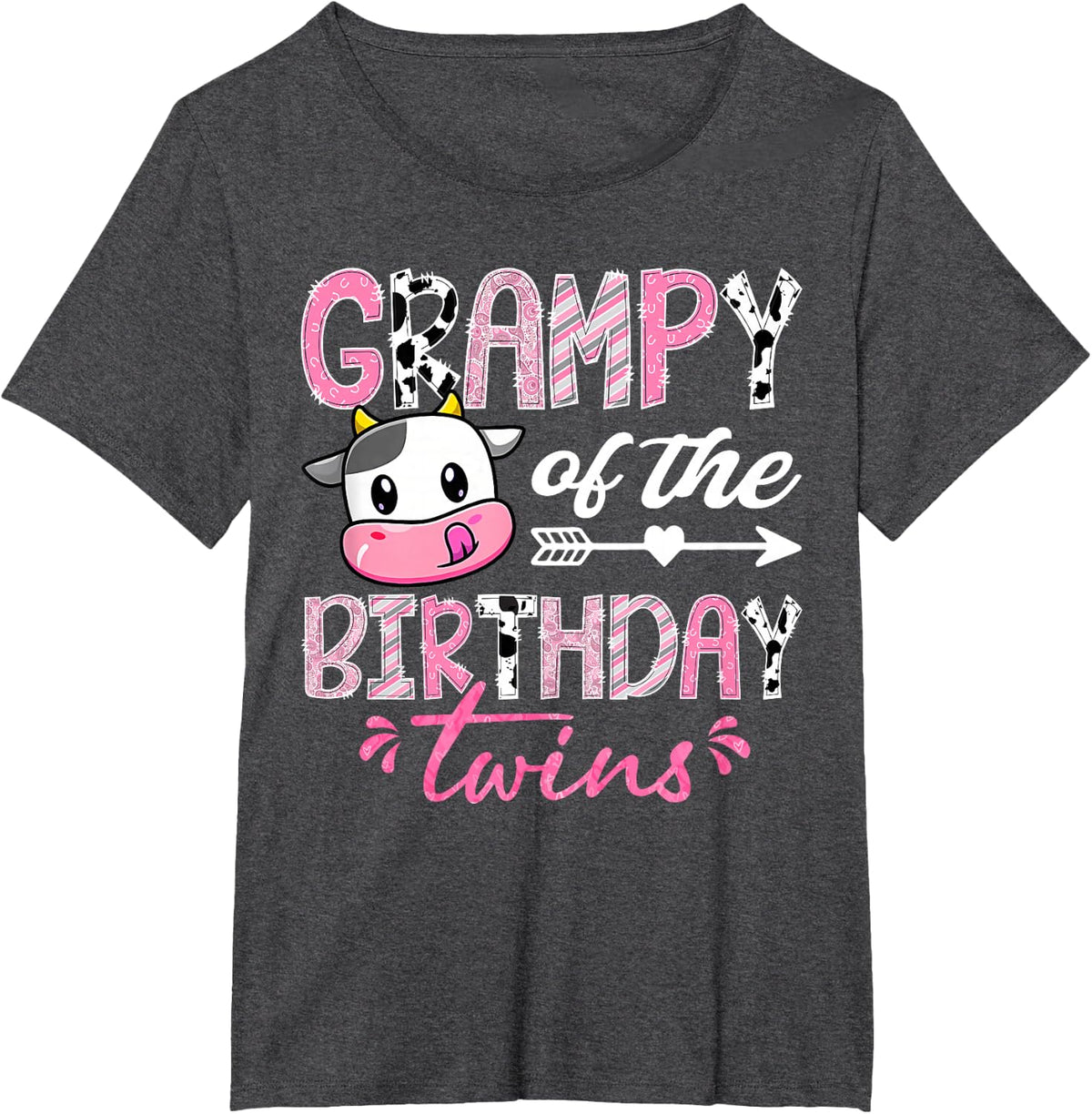 Grampy of The Birthday Twins Farm Cow 1st Birthday Party T-Shirt - Dark Heather Grey