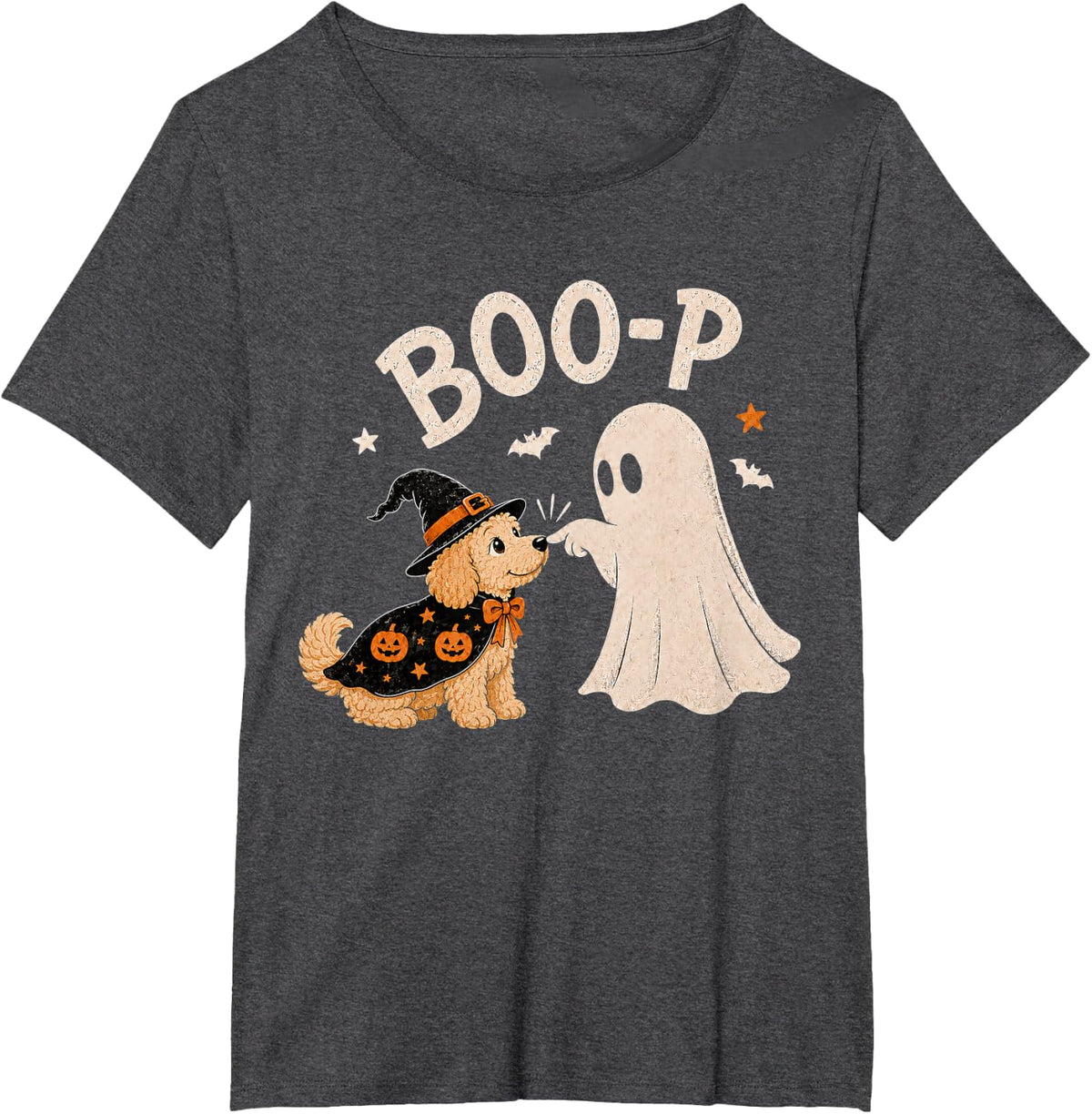 Goldendoodle Boo Boo-p Ghost Nose Boop Halloween Dog Lover T-Shirt - Dark Heather Grey