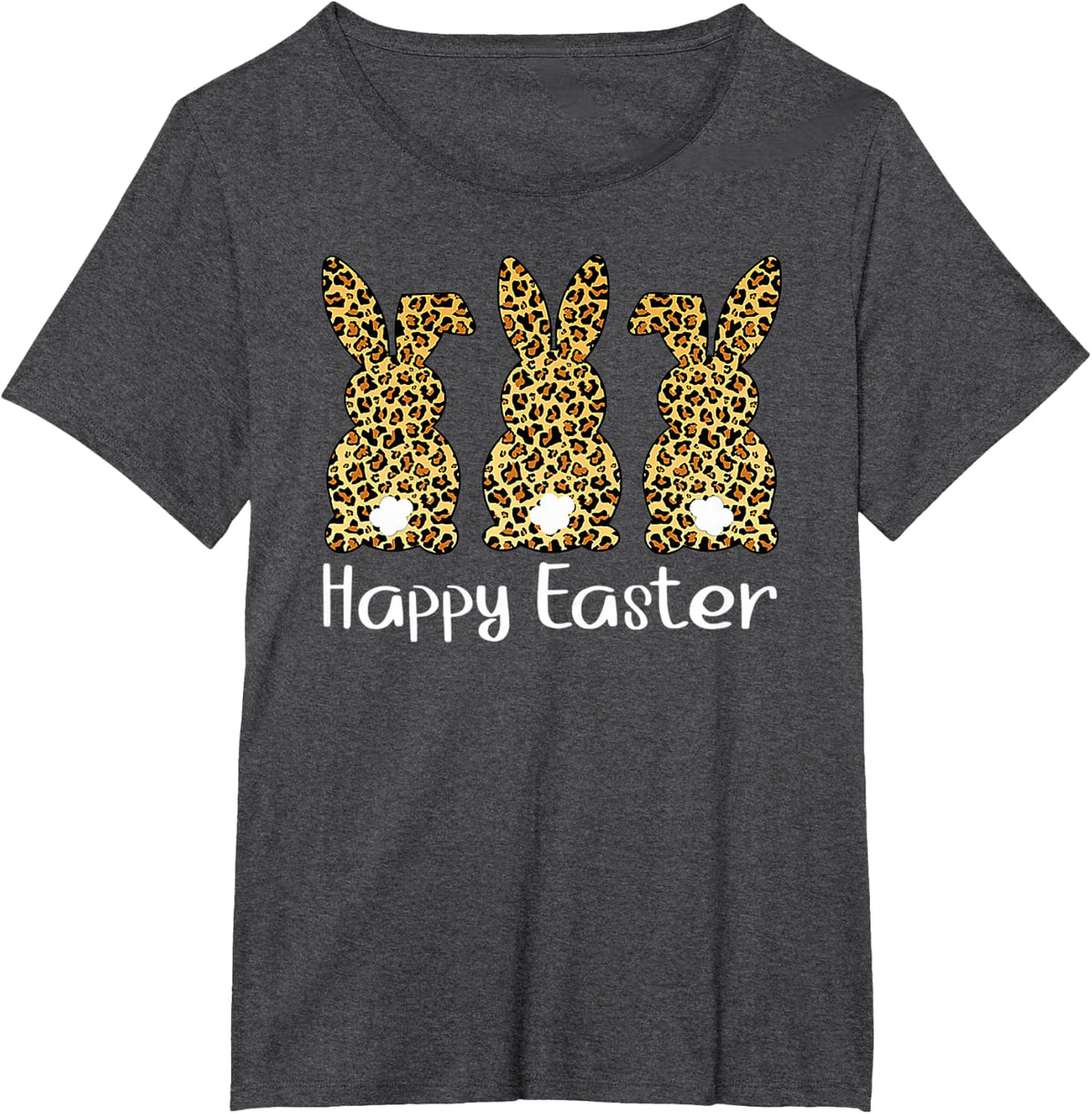Happy Easter Leopard Print Bunnies T-Shirt - Dark Heather Grey