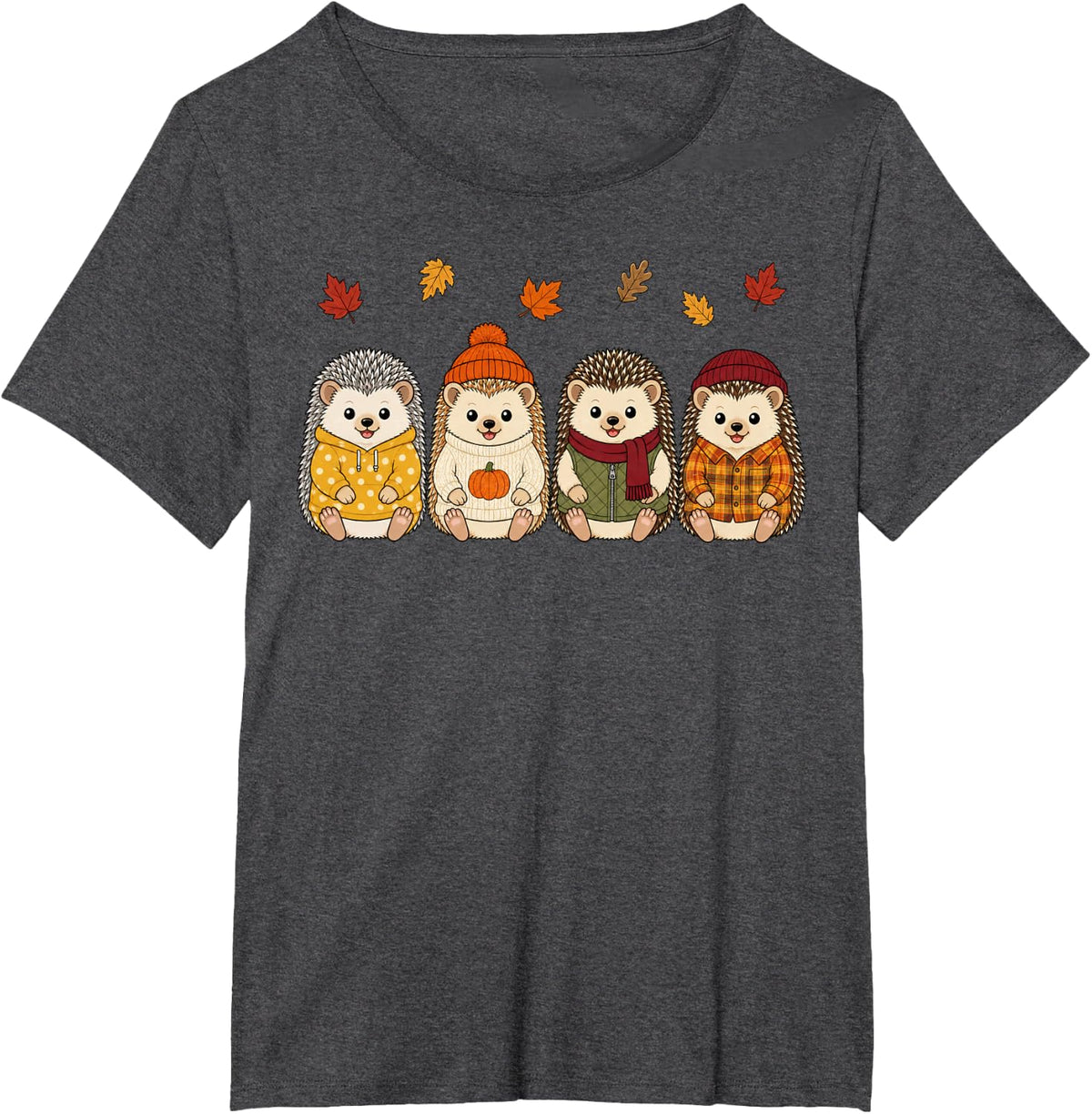 Hedgehog Fall Autumn Season Pumpkin T-Shirt - Dark Heather Grey