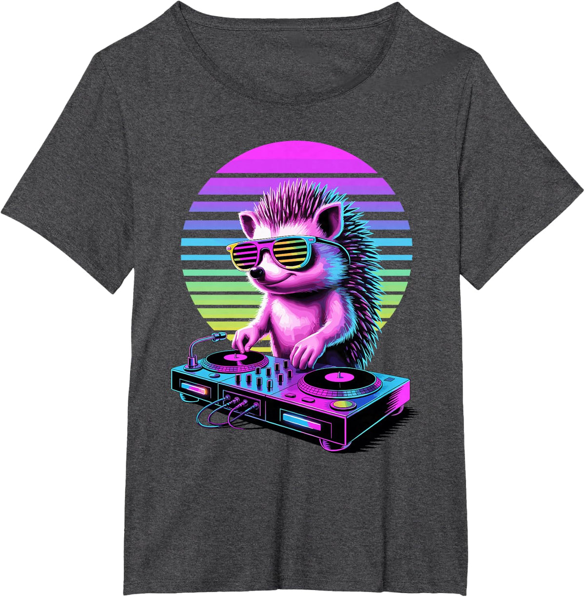 Synthwave Hedgehog DJ Sunglasses Hedgehogs T-Shirt - Dark Heather Grey
