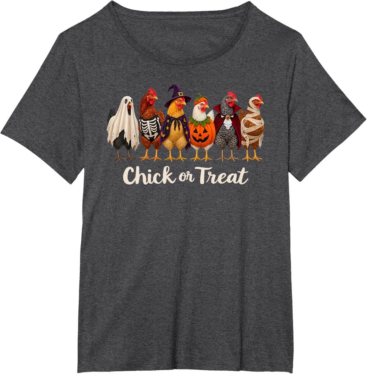 Chick or Treat Ghost Chicken Funny Halloween Poultry T-Shirt - Dark Heather Grey