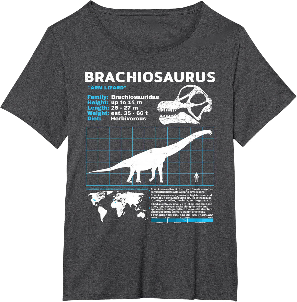 Brachiosaurus fact Sheet Dinosaur Facts T-Shirt - Dark Heather Grey