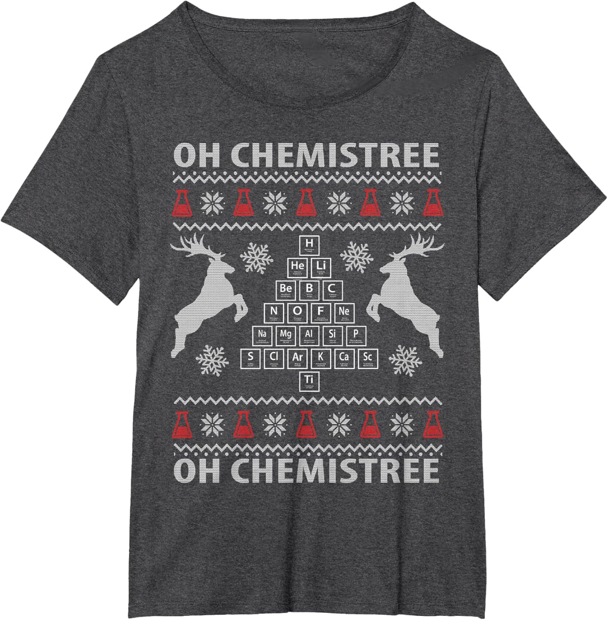 Oh Chemistree Ugly Christmas Sweater Science Student Teacher T-Shirt - Dark Heather Grey