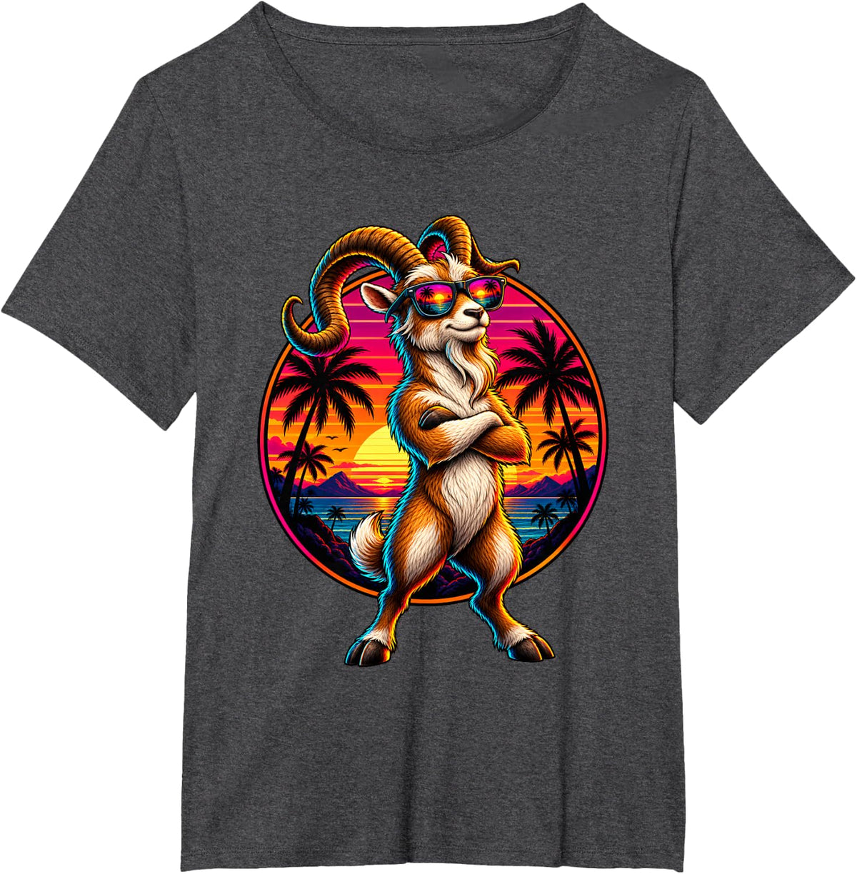 Goat Sunglasses Retro Sunset Farm Animal T-Shirt - Dark Heather Grey