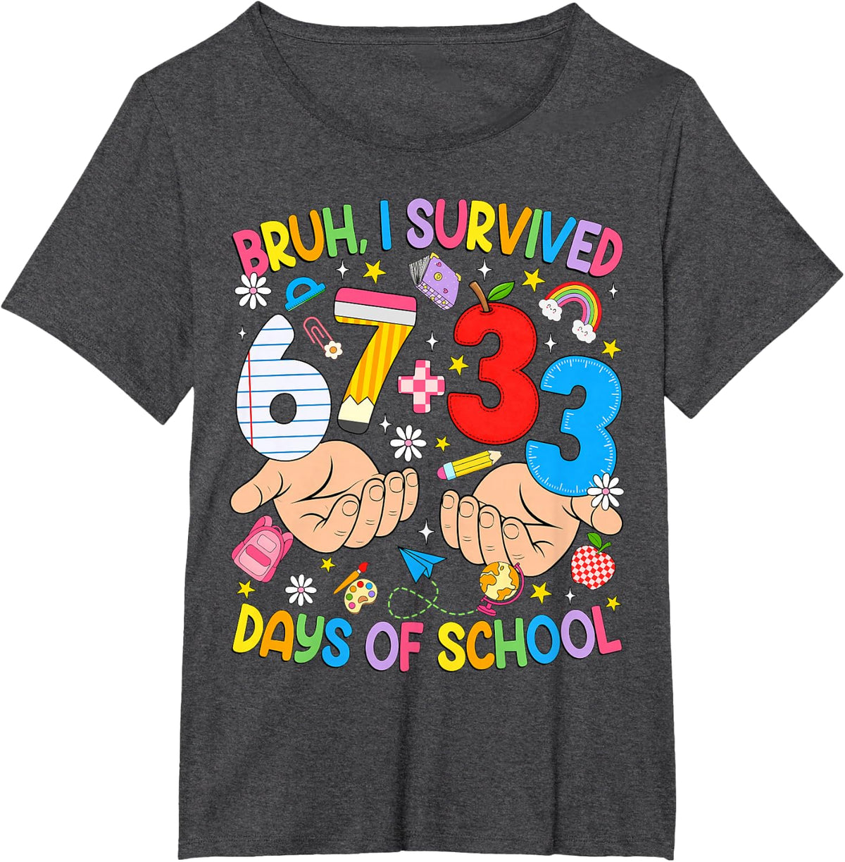 Bruh I Survived 67 33 Days of School Six Seven Teachers Kids T-Shirt - Dark Heather Grey