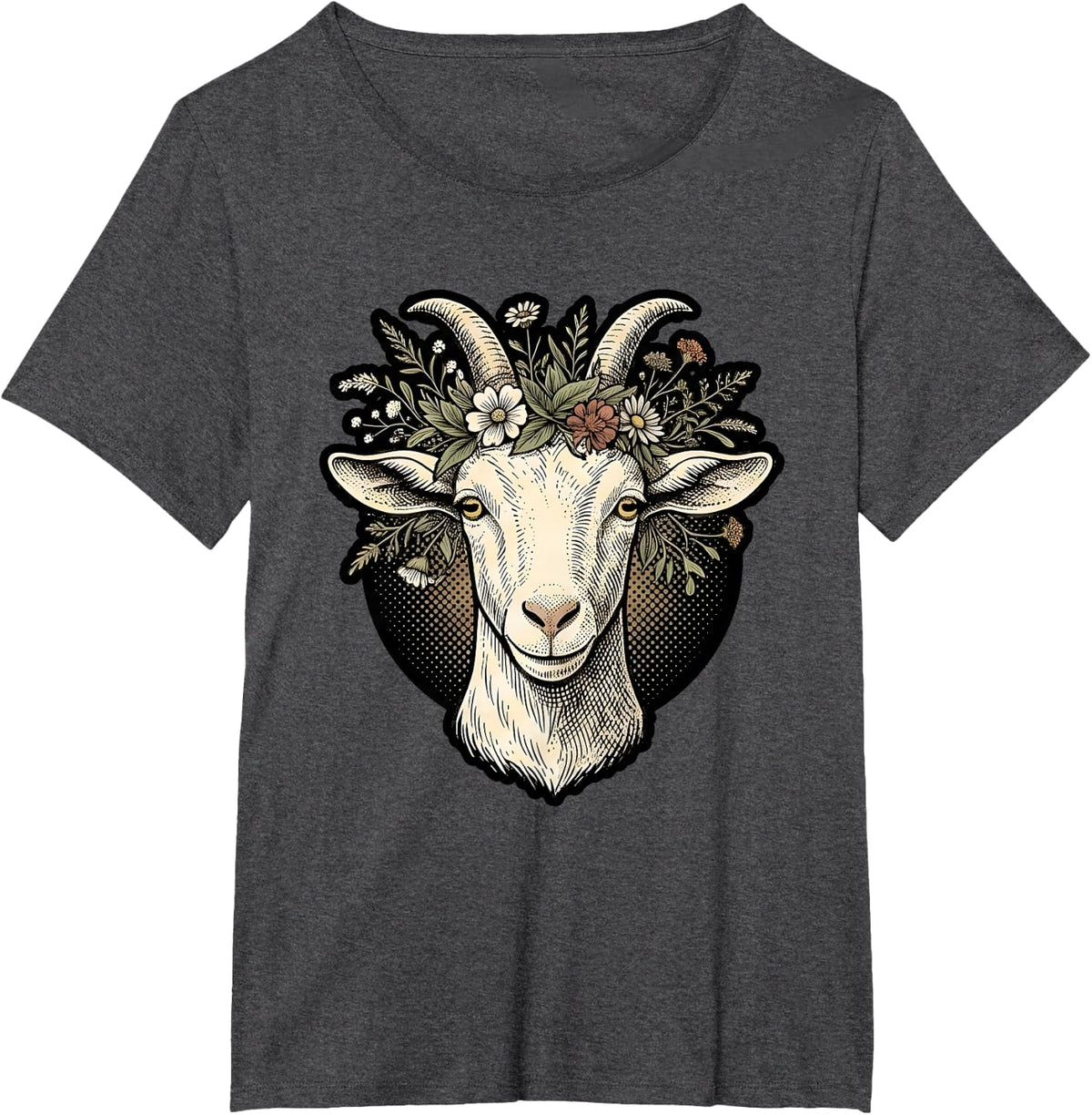 Cool Floral Goat Boho Farm Animal Goat Lover T-Shirt - Dark Heather Grey