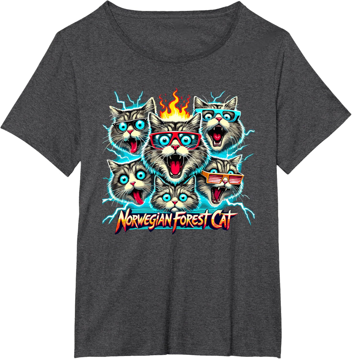 90's Vintage Norwegian Forest Cat Wegies T-Shirt - Dark Heather Grey
