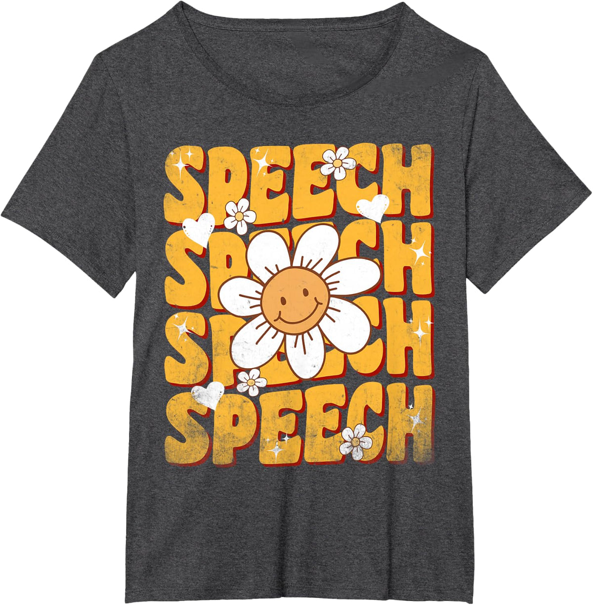 Retro Groovy Speech Therapy SLP Daisy Flower Speech Language T-Shirt - Dark Heather Grey