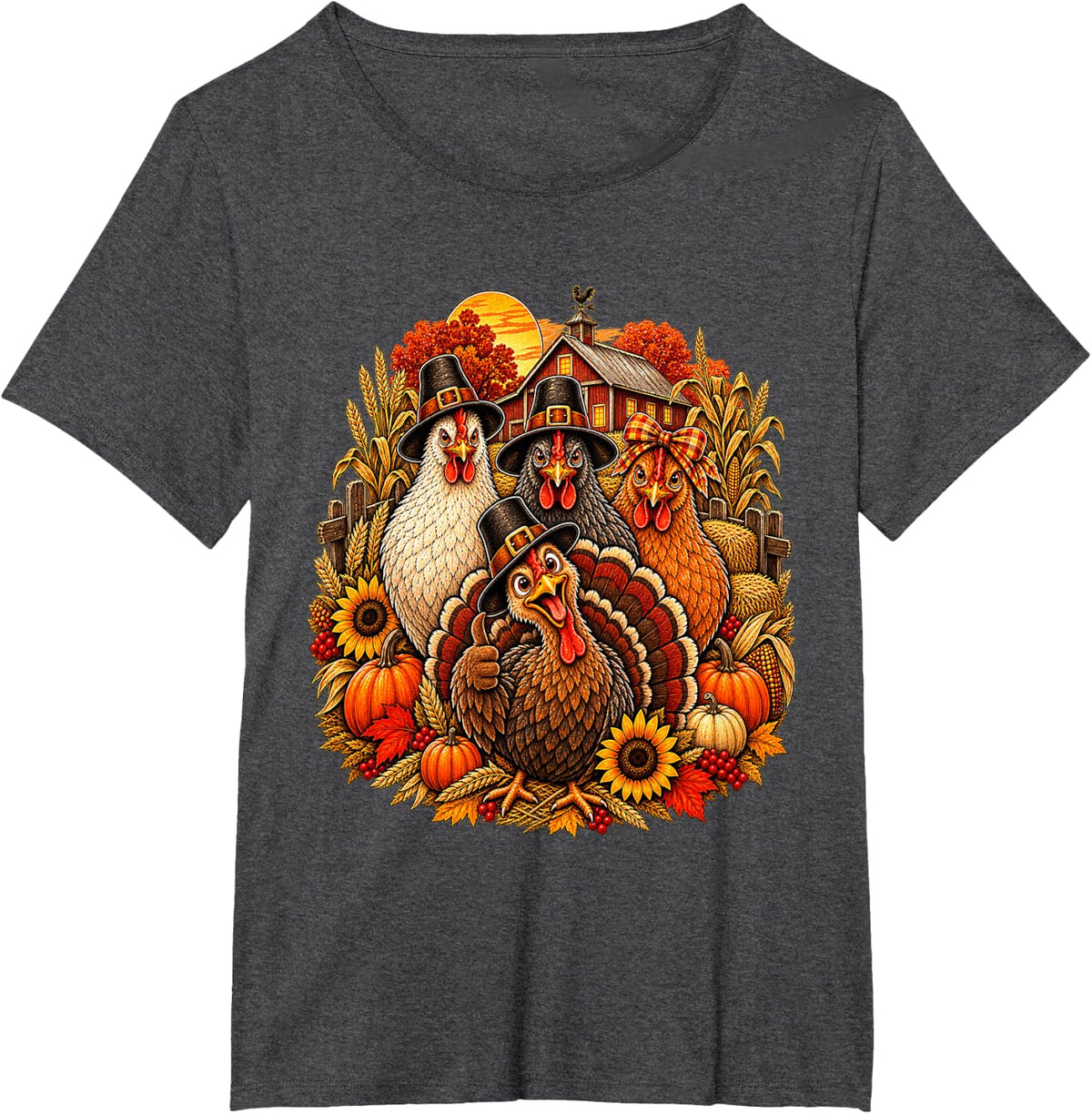 Farm Turkey Barn Chicken Lover Women Chickens Thanksgiving T-Shirt - Dark Heather Grey