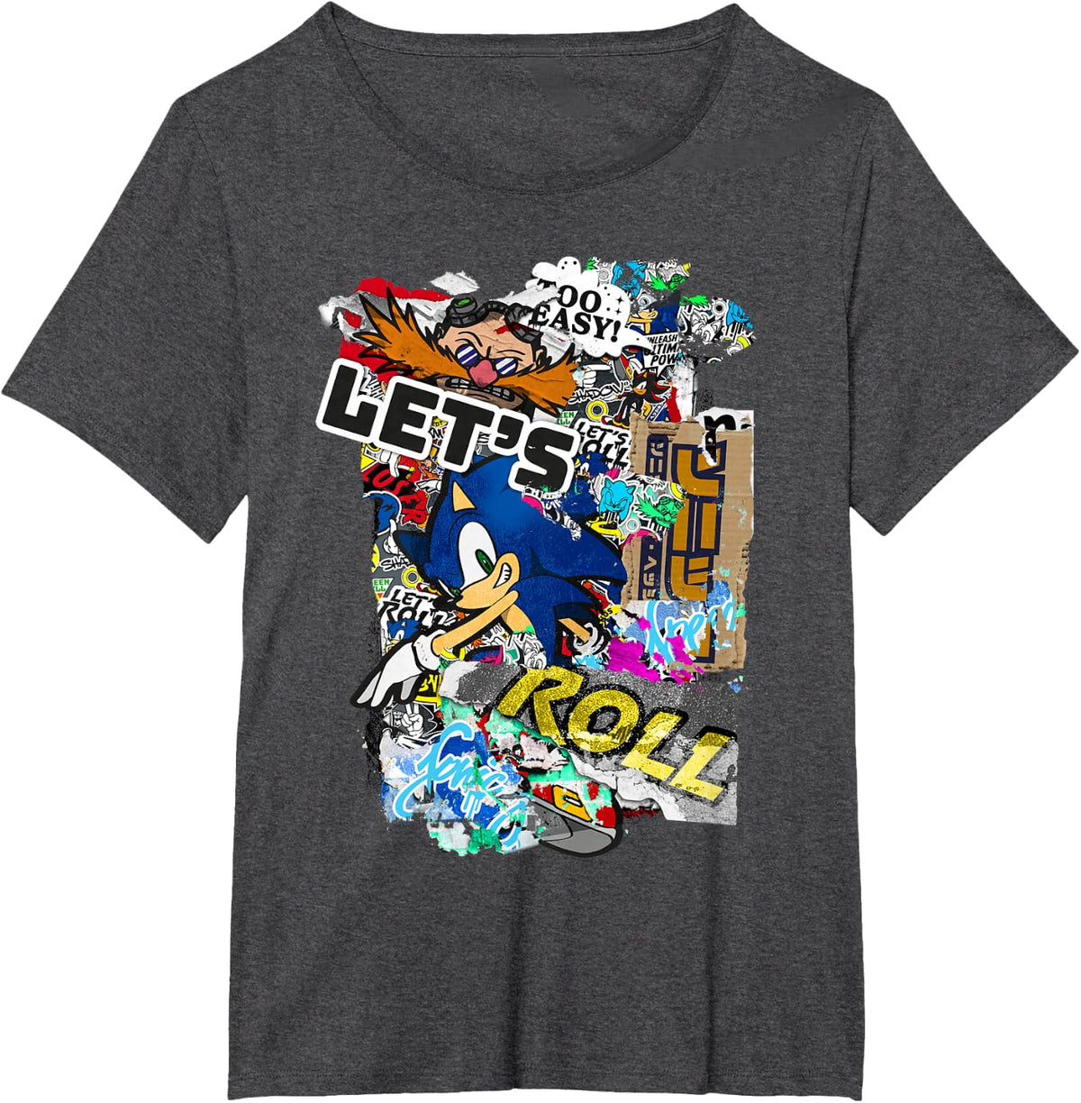 Sonic the Hedgehog Graffiti Let's Roll T-Shirt - Dark Heather Grey