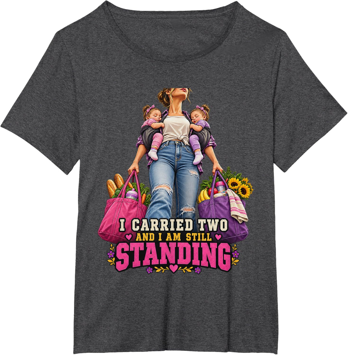I Carried Two and I Am Still Standing Mom of Twins T-Shirt - Dark Heather Grey