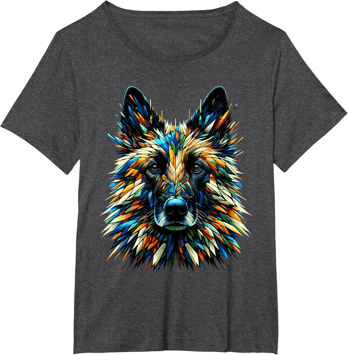 Polygon Art Belgian Malinois Shepherd Dog T-Shirt - Dark Heather Grey