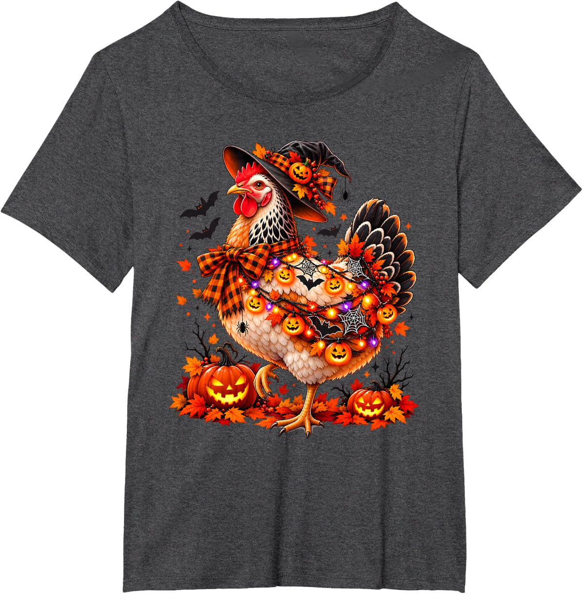 Chicken Witch Hat Funny Halloween Chicken Costume T-Shirt - Dark Heather Grey