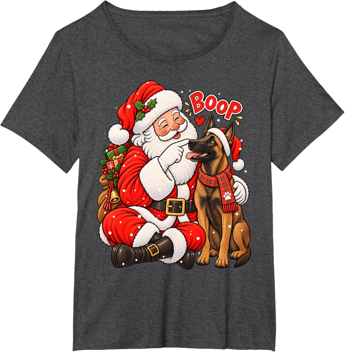Funny Belgian Malinois Boop Santa Christmas T-Shirt - Dark Heather Grey