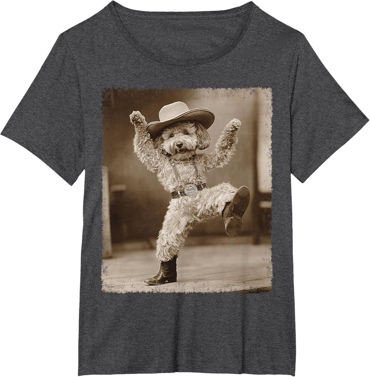 Vintage Goldendoodle Dog Cowboy Cowgirl T-Shirt - Dark Heather Grey