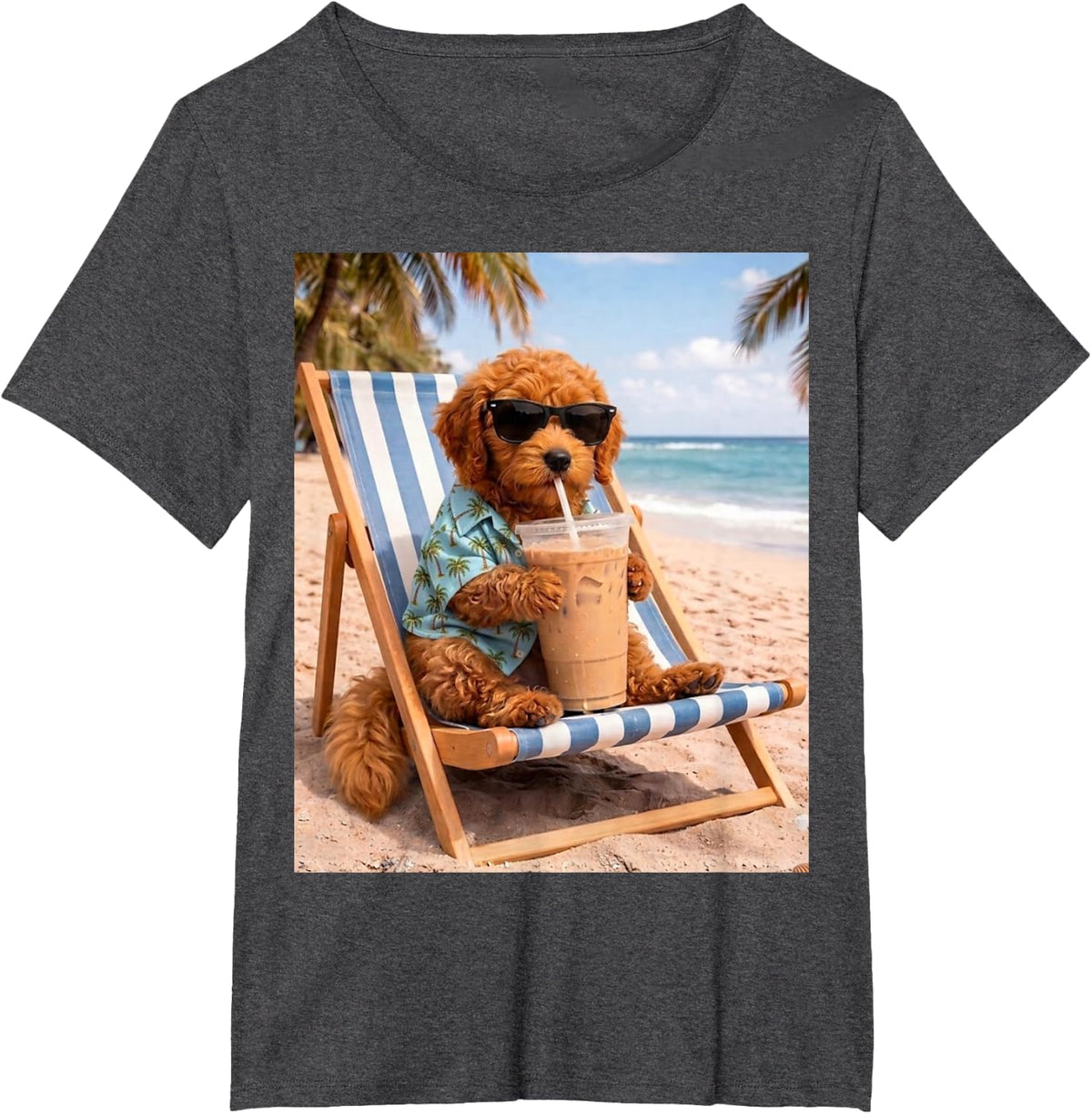 Funny Goldendoodle Sunglasses Drinking Iced Coffee Dog Meme T-Shirt - Dark Heather Grey
