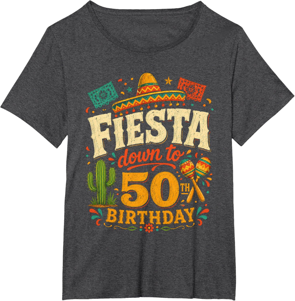 Down to Fiesta 50th Birthday Cinco De Mayo Party Graphic T-Shirt - Dark Heather Grey