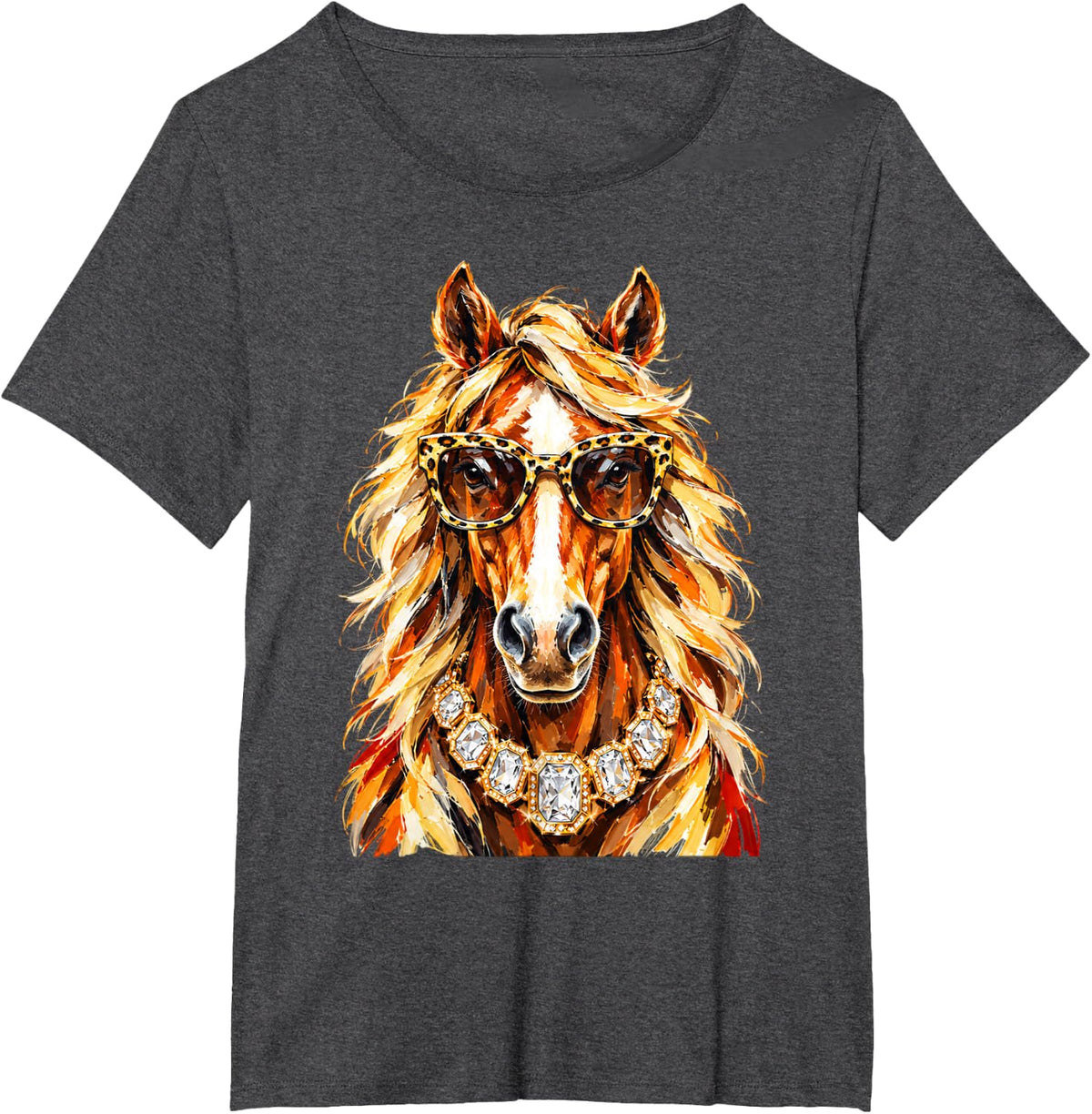 Glam Horse Preppy Horse Leopard Sunglasses Equestrian T-Shirt - Dark Heather Grey