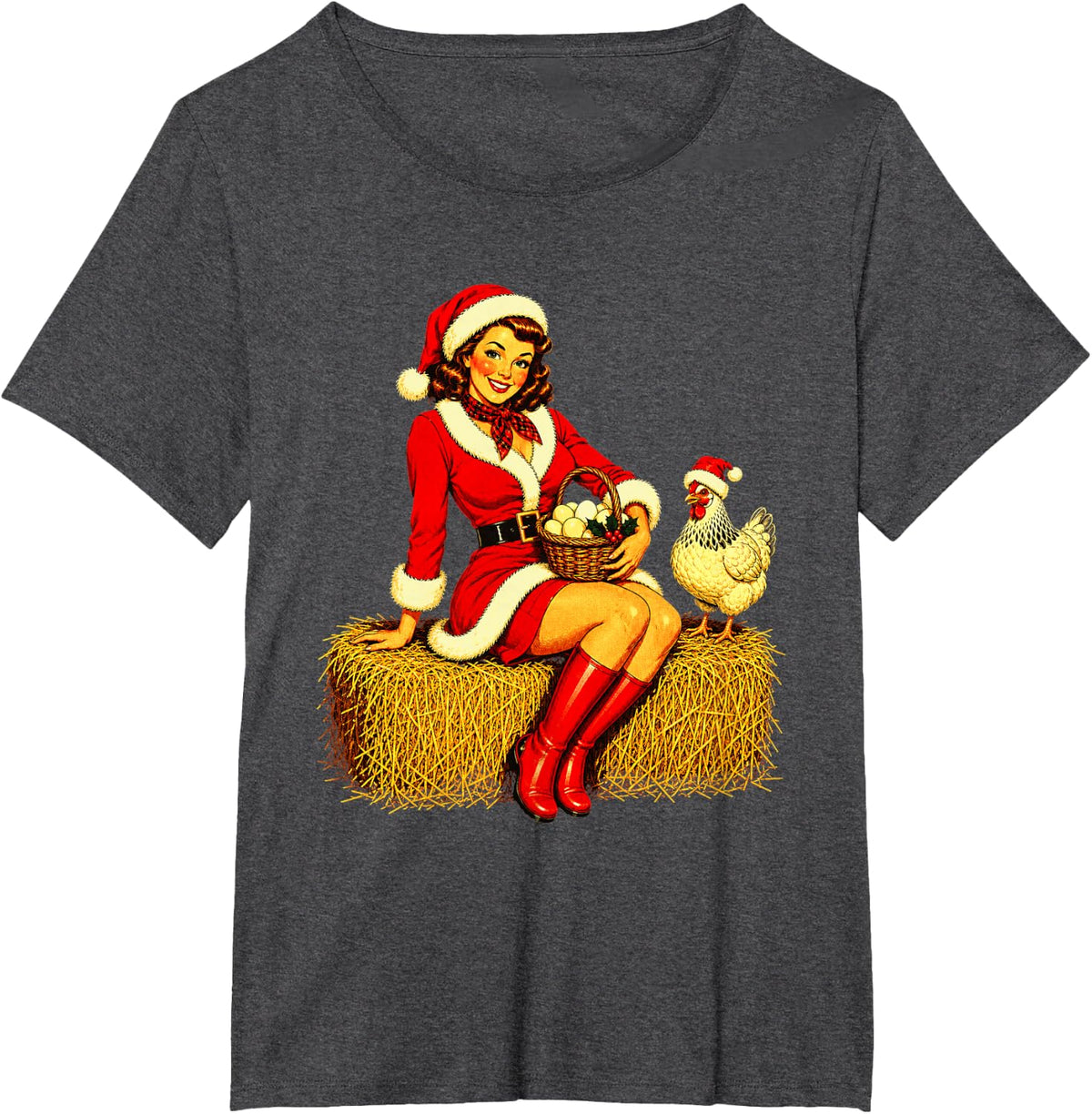 Vintage Christmas Chicken Farmer Retro Poultry Lover T-Shirt - Dark Heather Grey