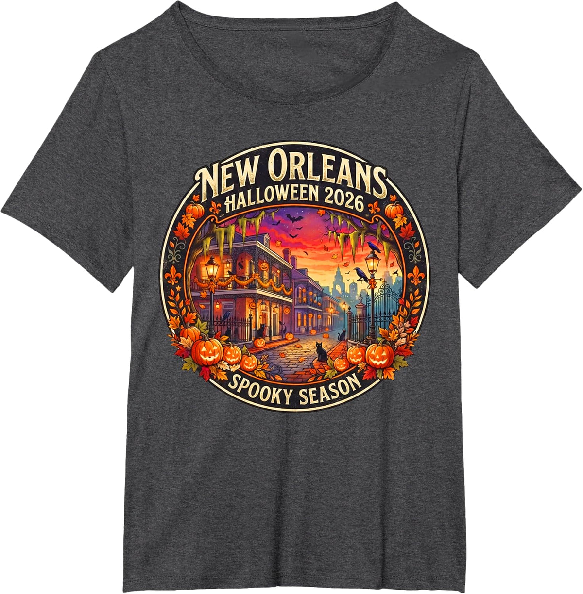 New Orleans Halloween 2026 Louisiana Spooky Season October T-Shirt - Dark Heather Grey