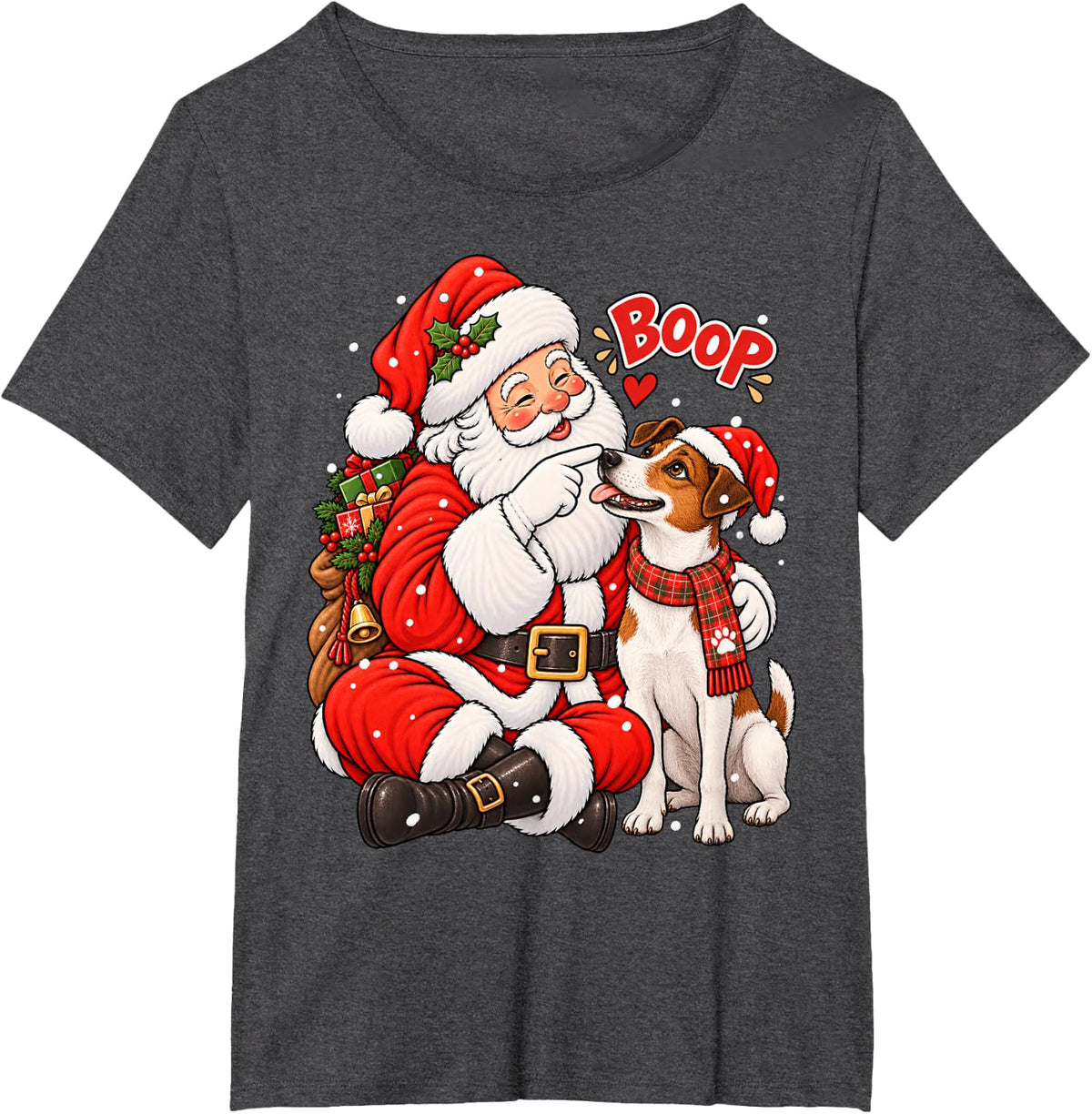 Funny Jack Russell Terrier Boop Santa Christmas T-Shirt - Dark Heather Grey