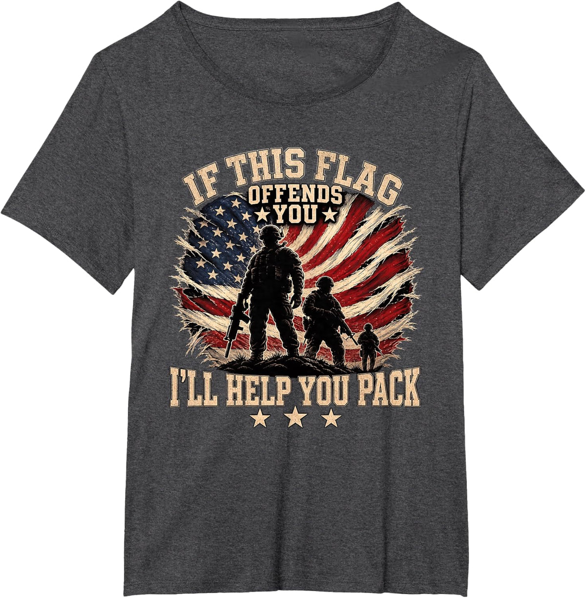 If This Flag Offends You I'll Help You Pack Veterans Day T-Shirt - Dark Heather Grey