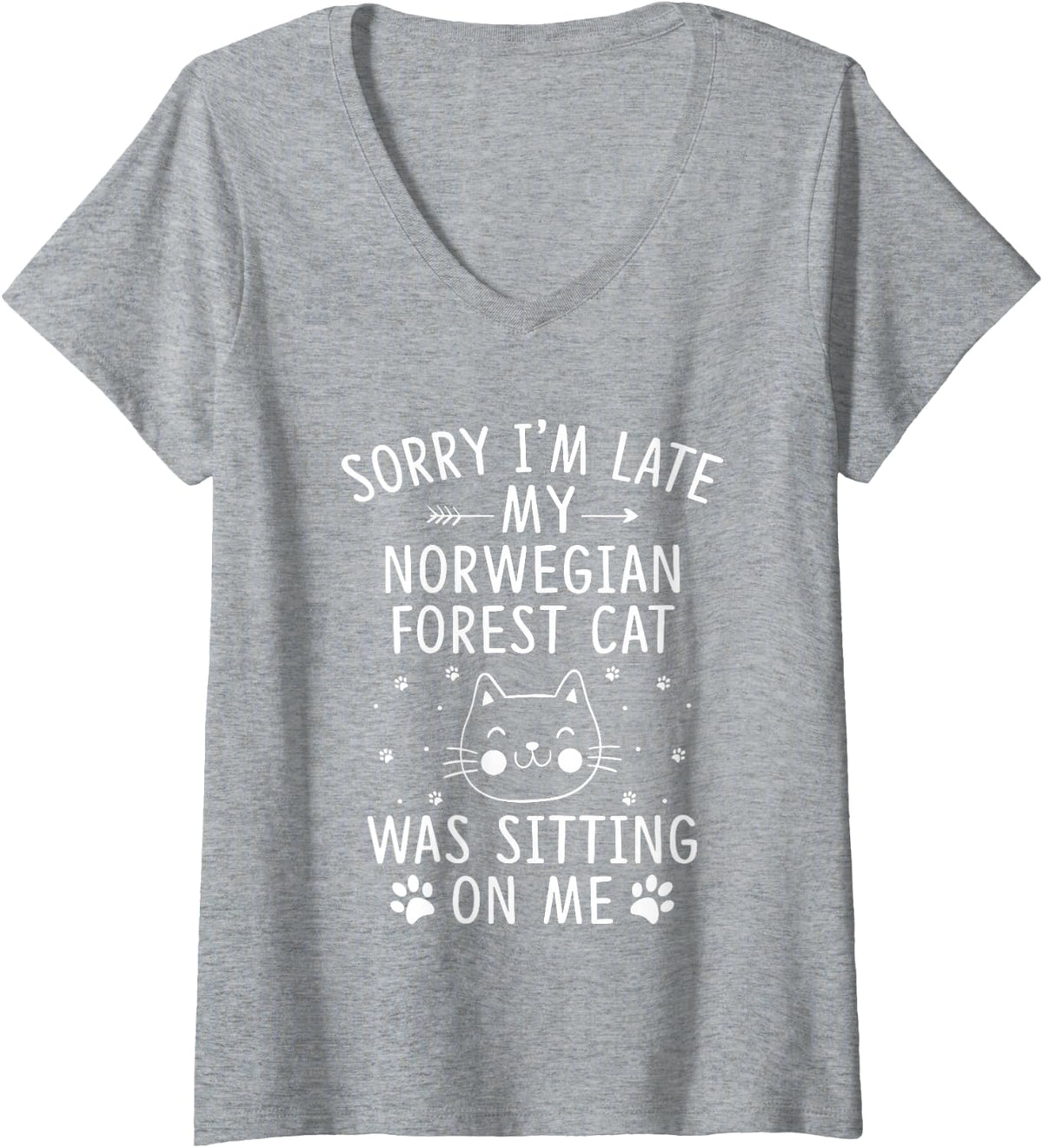 Women's I'm Late My Norwegian Forest Cat was Sitting On Me Funny V-Neck T-Shirt - Heather Grey