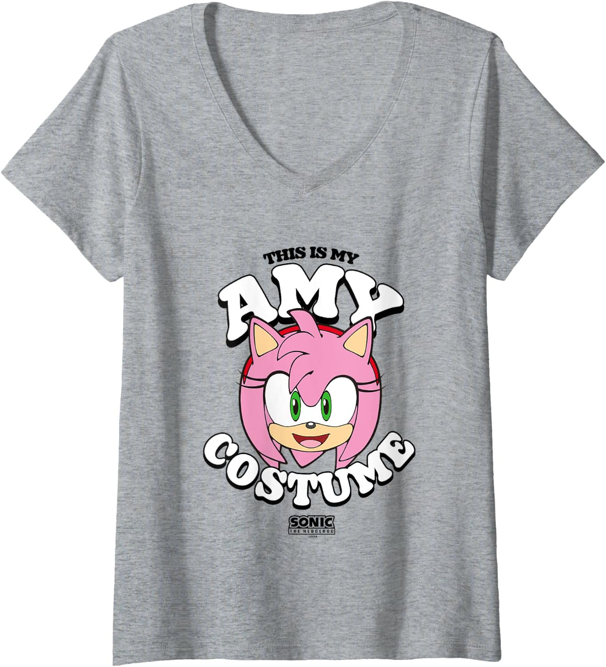 Womens Sonic The Hedgehog Halloween This is My Amy Costume V-Neck T-Shirt - Heather Grey