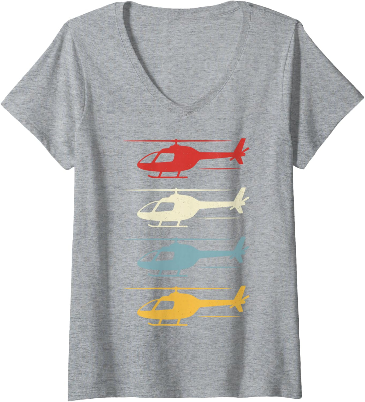 Women's Vintage Helicopter Pilot Aviation Flight Aircraft Flying V-Neck T-Shirt - Heather Grey