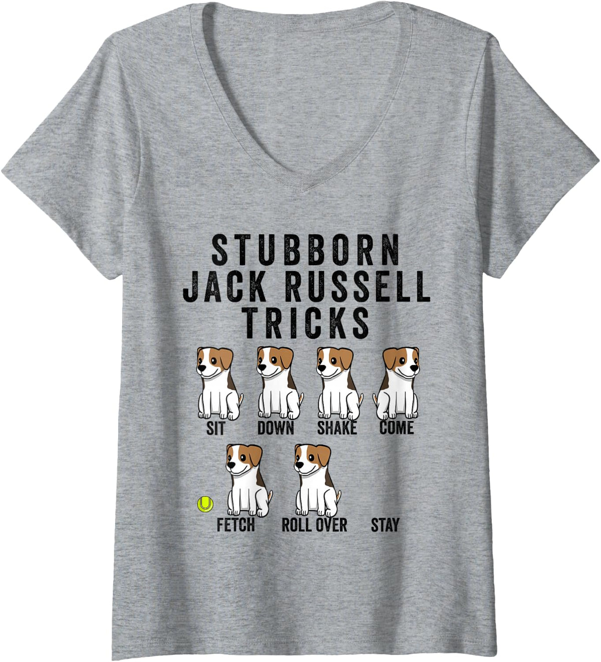 Women's Stubborn Jack Russell Terrier Tricks Dog V-Neck T-Shirt - Heather Grey