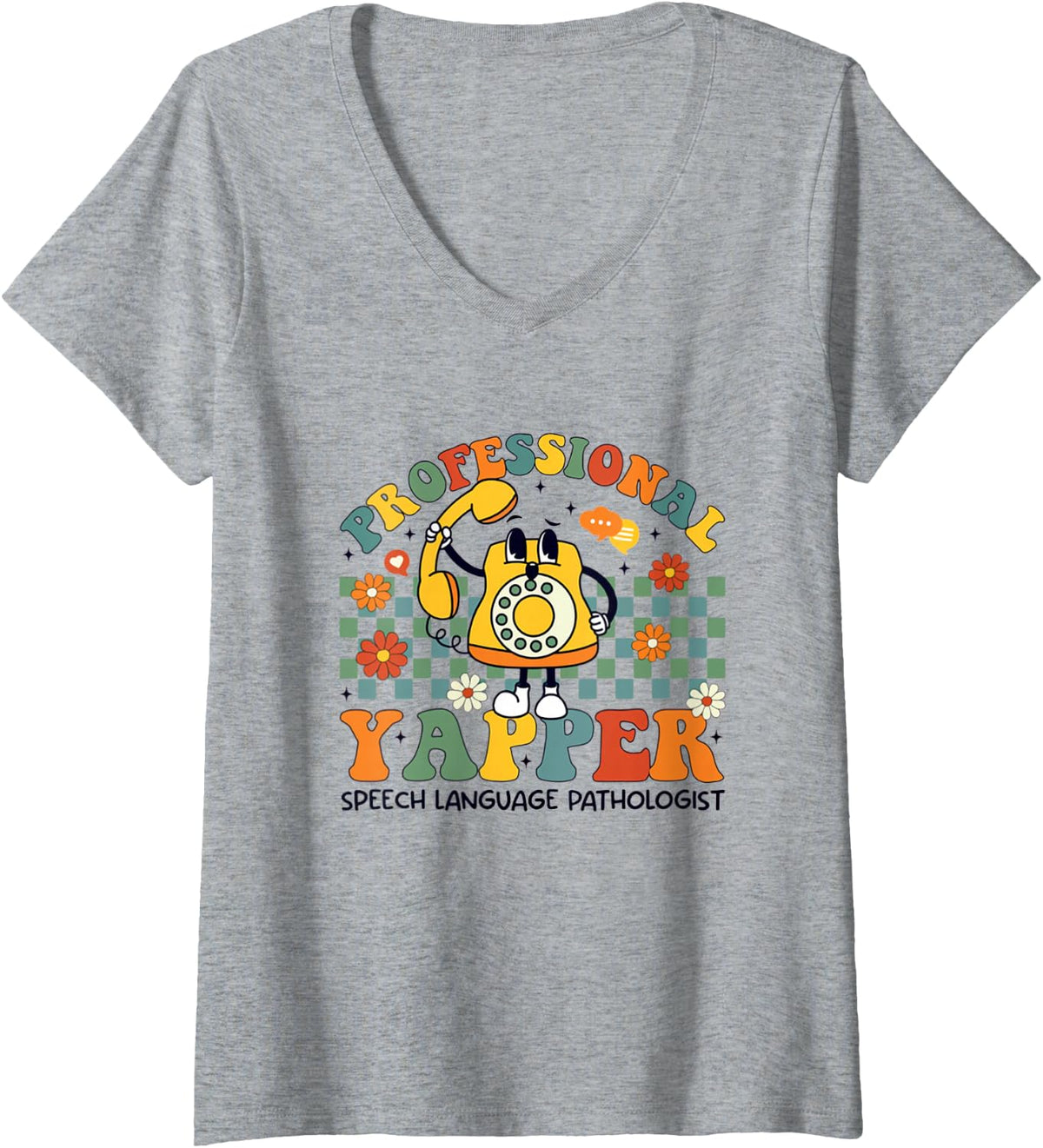 Women's Speech Language Pathologist Retro SLP Professional Yapper V-Neck T-Shirt - Heather Grey