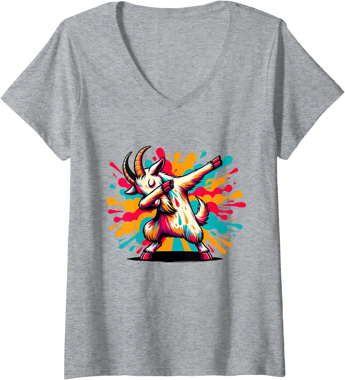 Women's Dabbing Goat V-Neck T-Shirt - Heather Grey