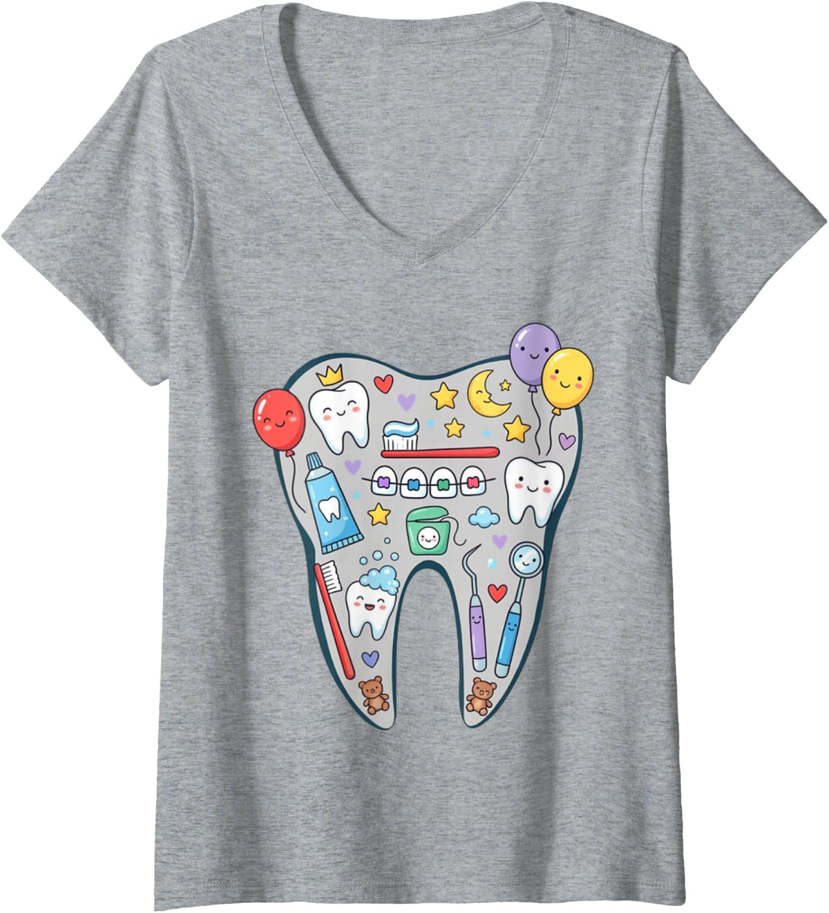 Women's Pediatrics Dental Assistant Hygienist Appreciation V-Neck T-Shirt - Heather Grey