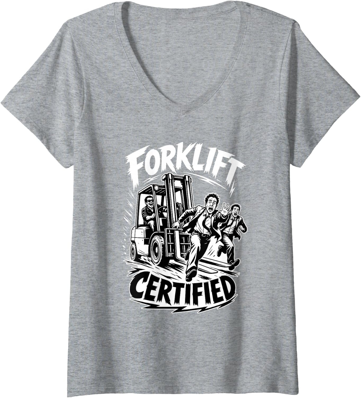 Women's Fork Lift Driver Stacker | Forklift Certified V-Neck T-Shirt - Heather Grey