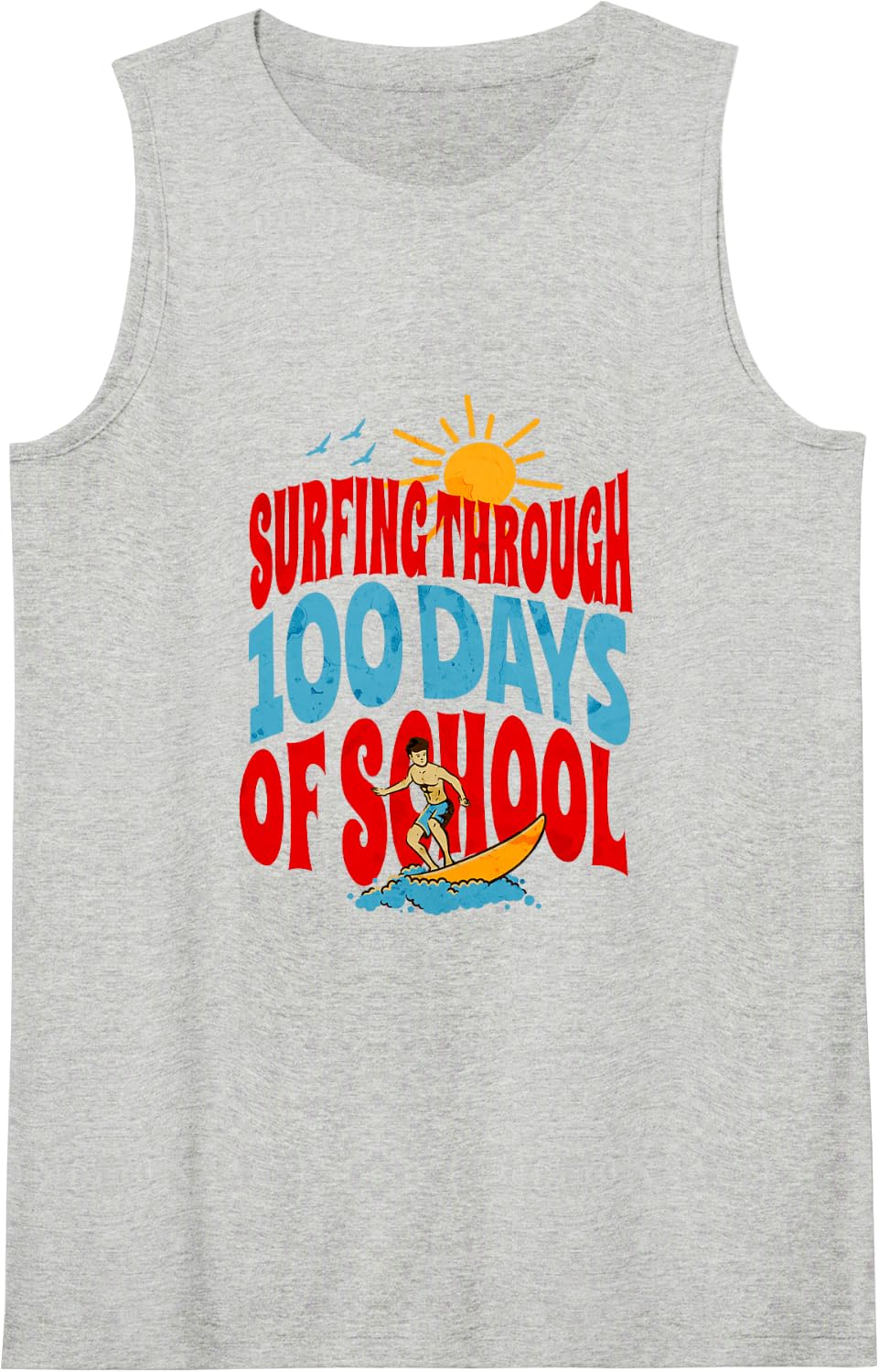 Surfing Through 100 Days of School Teacher Toddler Child Sleeveless Tank Top - Heather Grey