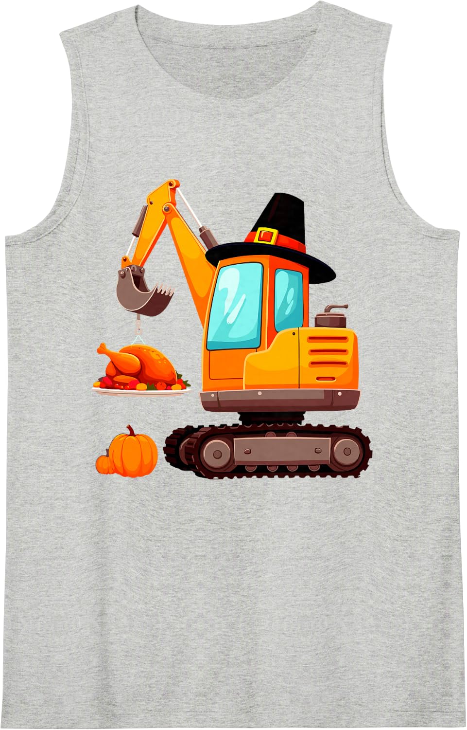 Thanksgiving Excavator Turkey Pilgrim Happy Thanksgiving Tee Sleeveless Tank Top - Heather Grey