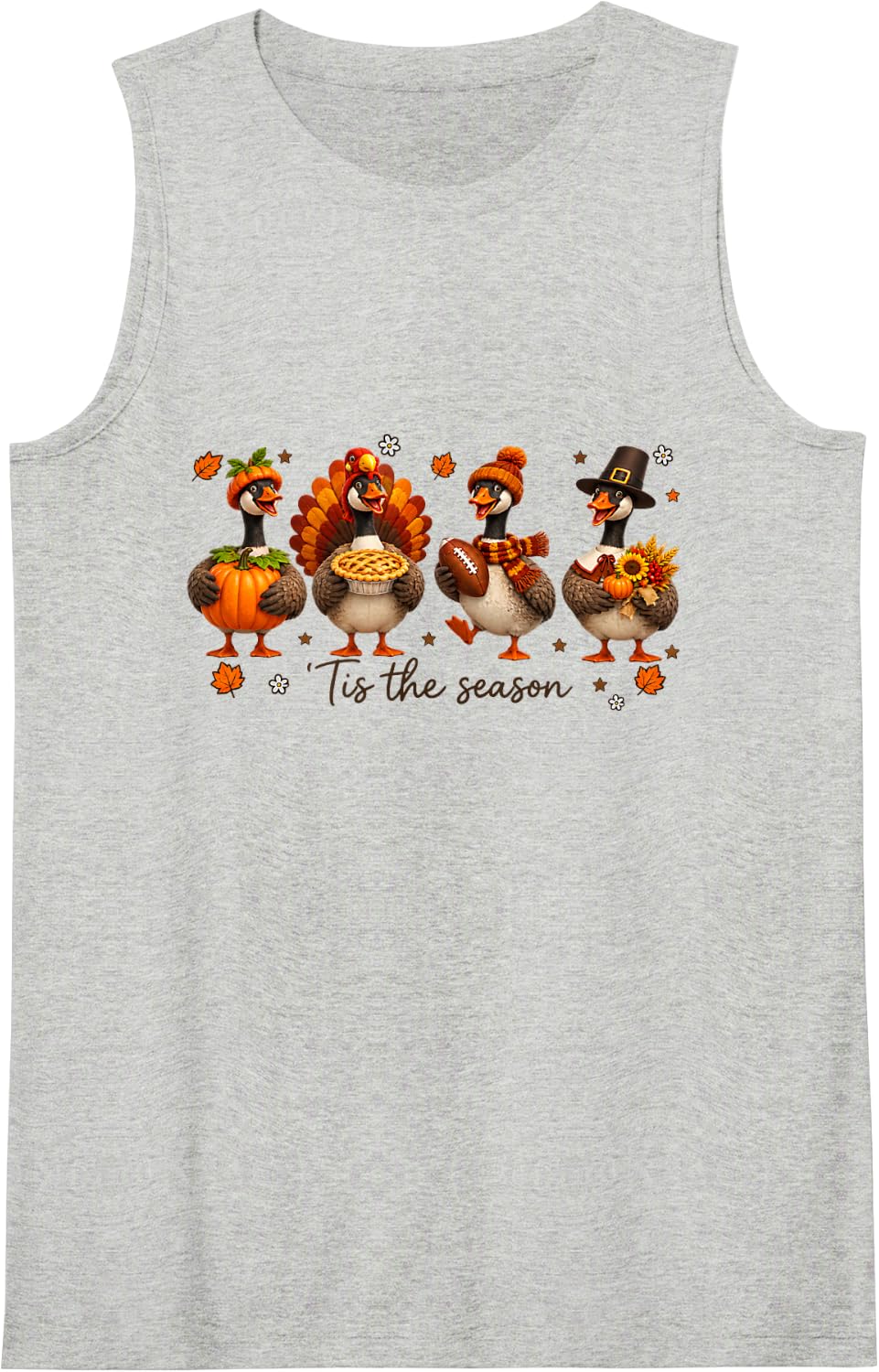 Thanksgiving Season Goose Harvest Turkey Football Autumn Art Sleeveless Tank Top - Heather Grey