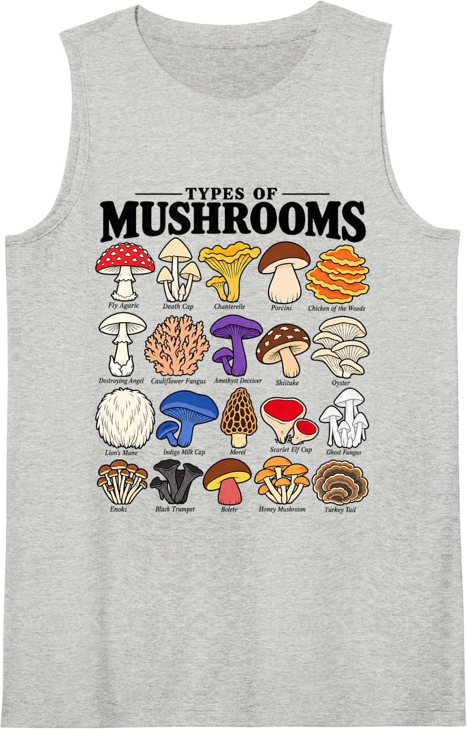 Types of Mushrooms Chart Mycology Fungi Identification Sleeveless Tank Top - Heather Grey