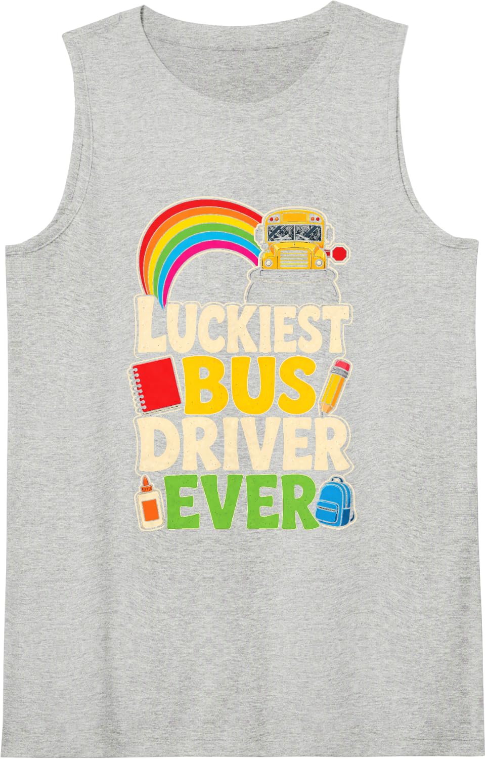 School Bus Driver St Patricks Day Luckiest Ever Elementary Sleeveless Tank Top - Heather Grey