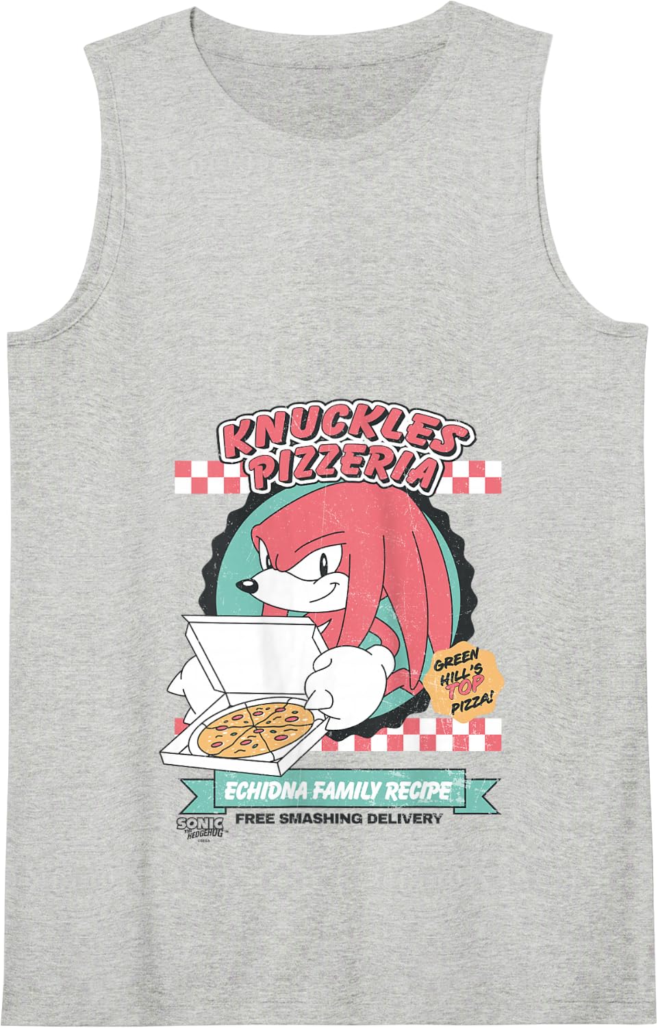 Sonic The Hedgehog Knuckles Pizzeria Vintage Restaurant Ad Tank Top - Heather Grey