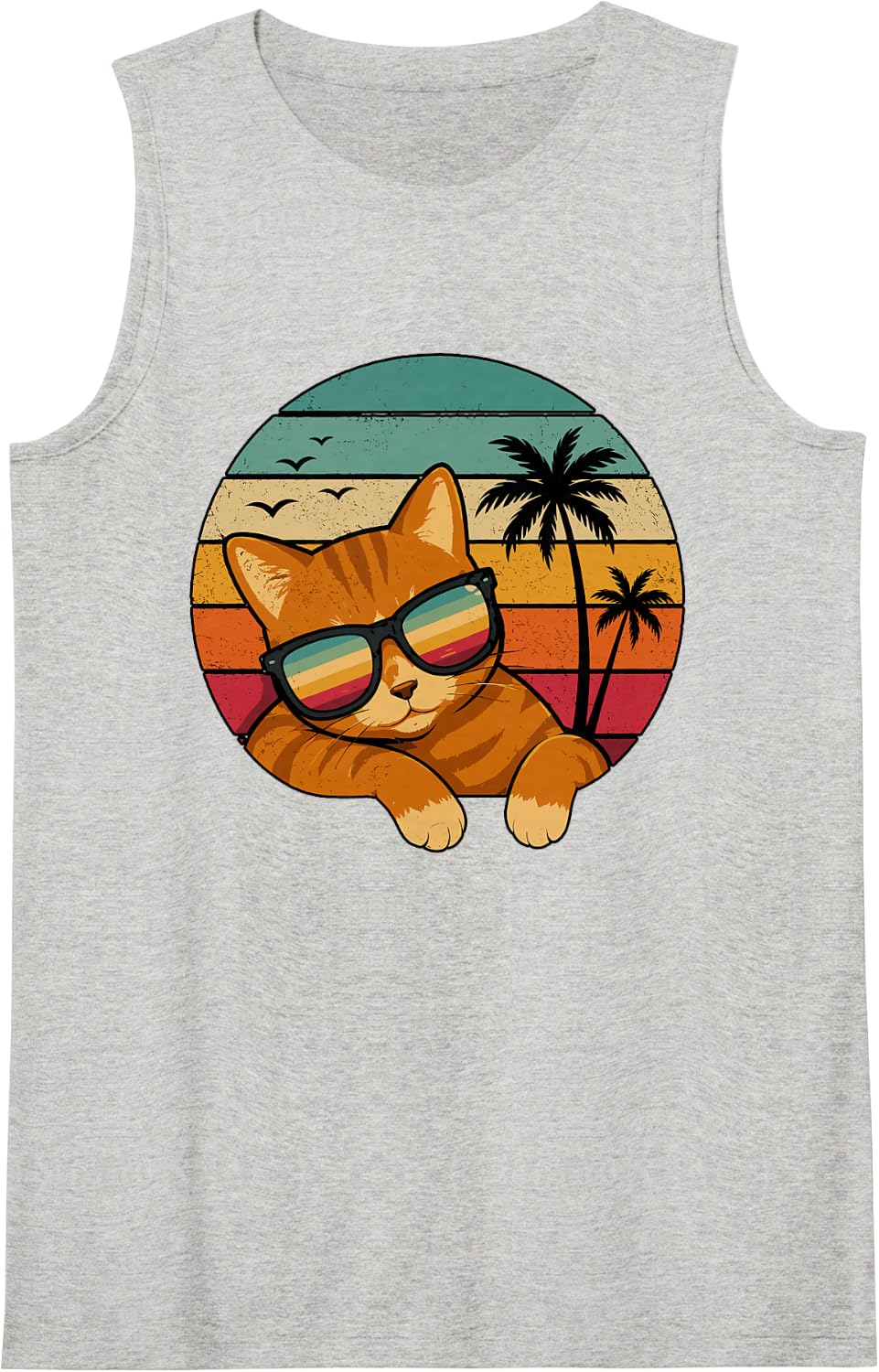 Vintage Sunglasses Cat Design Sleeveless Tank Top - Heather Grey