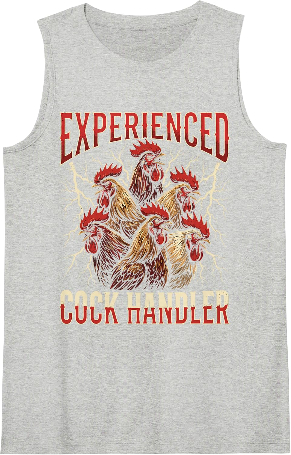 Rooster Chicken Farmer Funny Tee Experienced Cock Handler Sleeveless Tank Top - Heather Grey