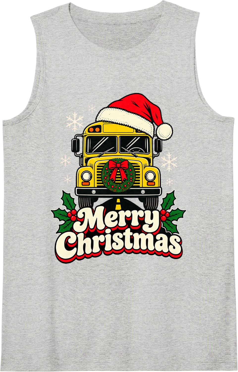 Merry Christmas School Bus Santa Hat Holiday Bus Driver Sleeveless Tank Top - Heather Grey