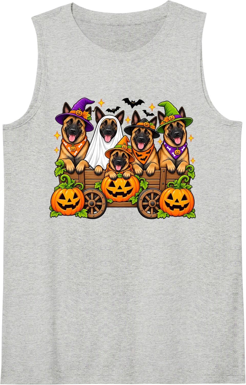 Happy Halloween Belgian Malinois Dog Witch Fall Pumpkin Sleeveless Tank Top - Heather Grey